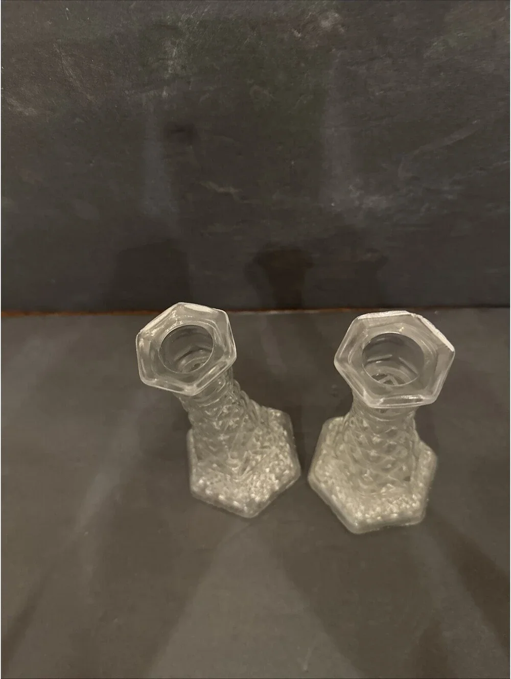Anchor Hocking Wexford Clear Glass Bud Vase Candlesticks  6⅛